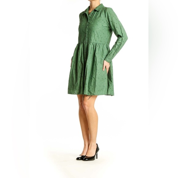 JCrew women’s Green Eyelet mini Button-Up Dress size 6 - Picture 4 of 14